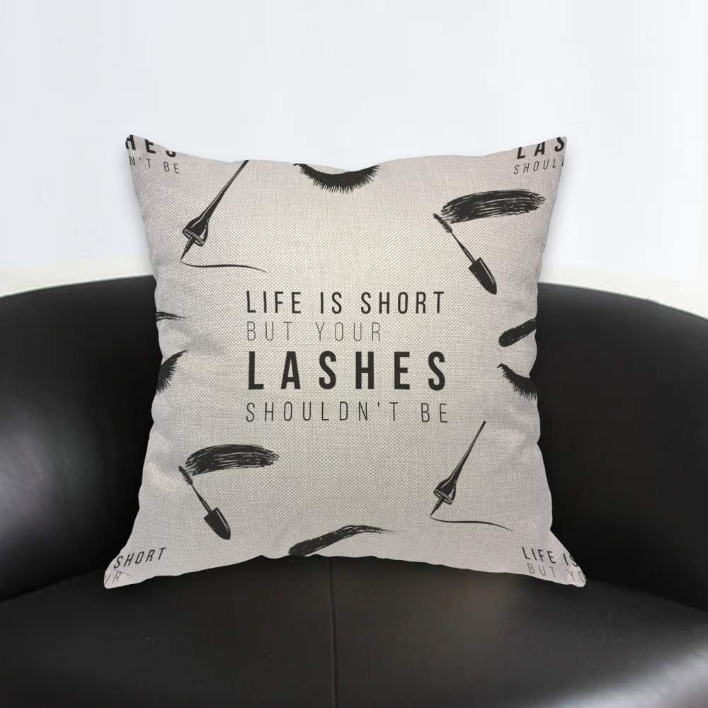 Funny Eyelash Quote Pillow Cov - Beauty Makeup Quotes Funny 评论和价格
