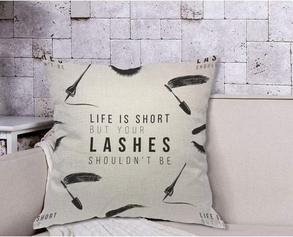 Funny Eyelash Quote Pillow Cov - Beauty Makeup Quotes Funny 评论和价格