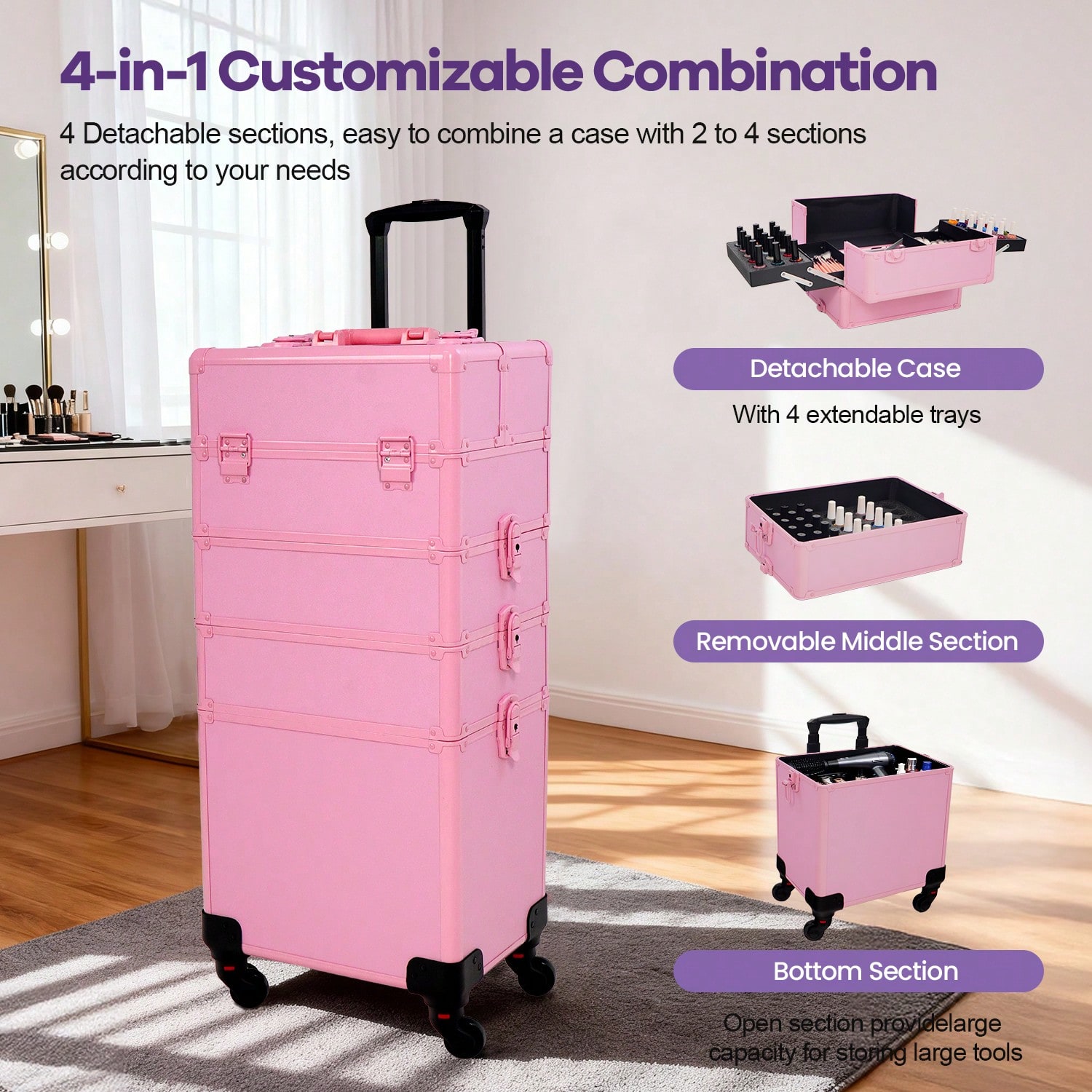 Rolling Makeup Train Case 4 in - Beauty Makeup Vanity 评论和价格
